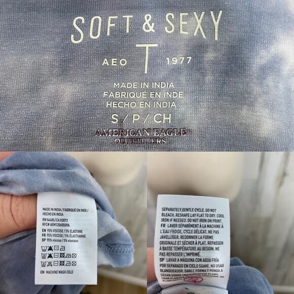 American Eagle Outfitters Soft & Sexy Tie Dye Bell Sleeve Top Blue Boho Size S - Picture 7 of 8